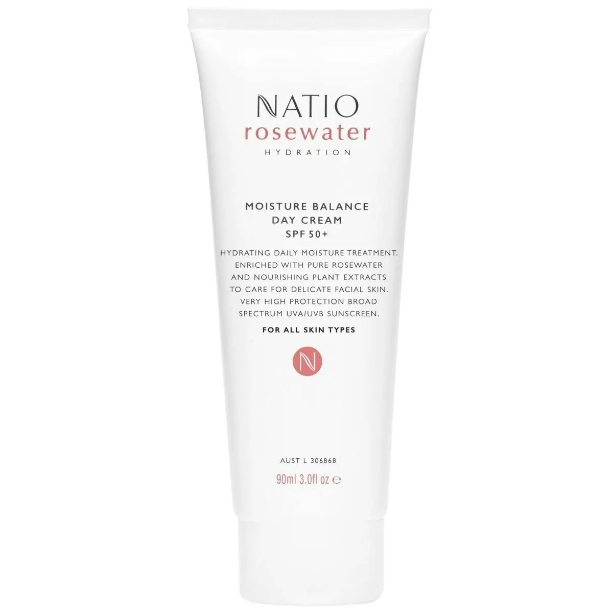Natio Rosewater Hydration Moisture Balance Day Cream SPF50+ 90ml - Beauty