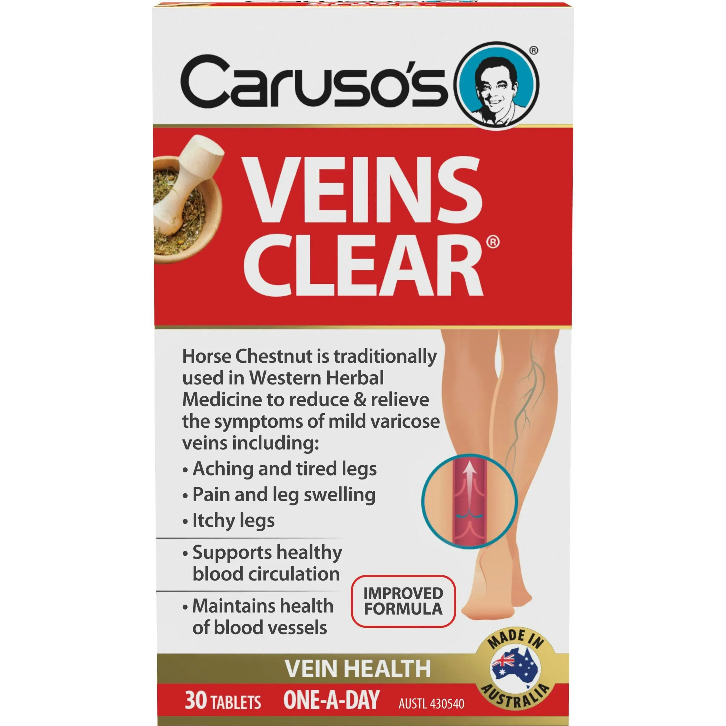 Caruso's Veins Clear 30 Tablets - Half Price Vitamins Sale