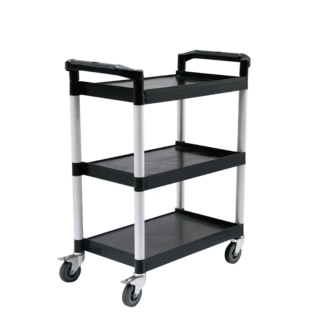 SOGA 3 Tier Food Trolley Portable Kitchen Cart Multifunctional Big Utility Service with wheels 830x420x950mm Black - Furniture