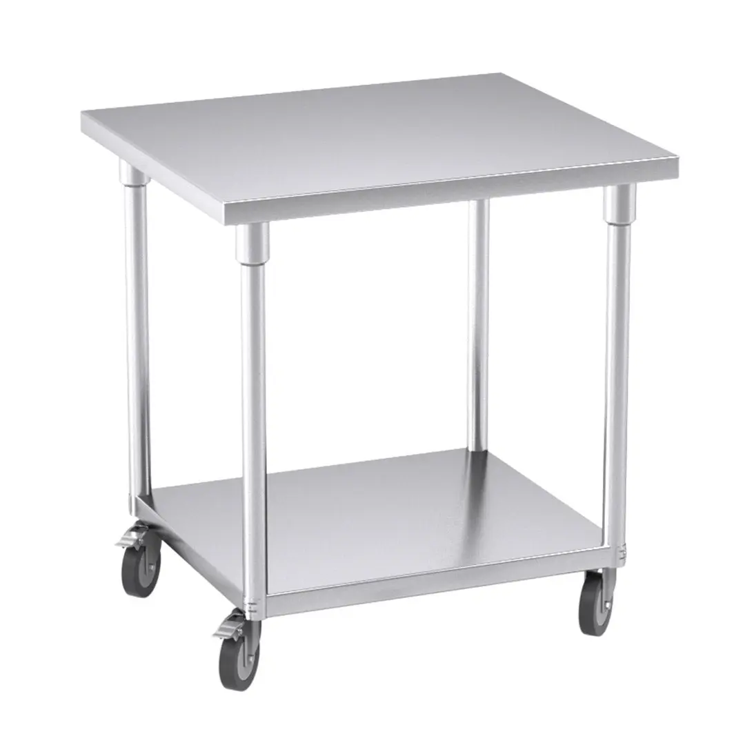 SOGA Commercial Stainless Steel Prep Bench with Wheels 80cm - Furniture