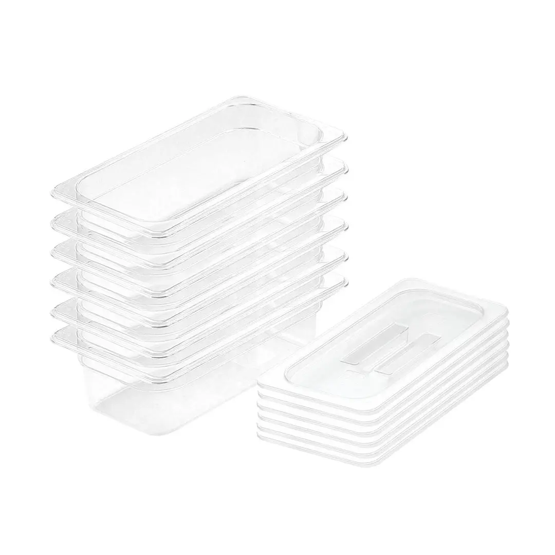 SOGA 100mm Clear Gastronorm GN Pan 1/3 Food Tray Storage Bundle of 6 with Lid - Home & Garden