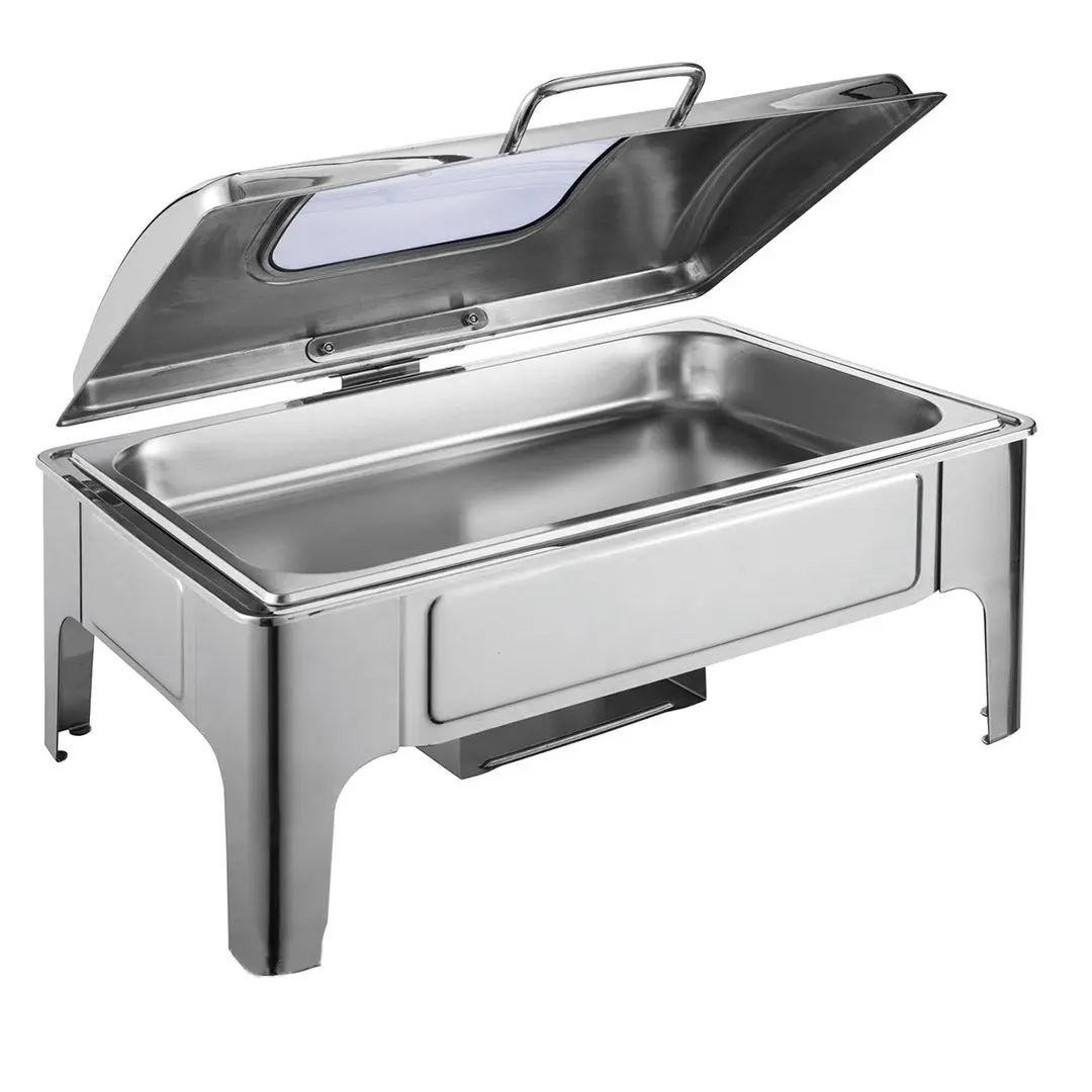 SOGA Stainless Steel Rectangular Soup Warmer Chafer with Glass Lid 9L - Home & Garden