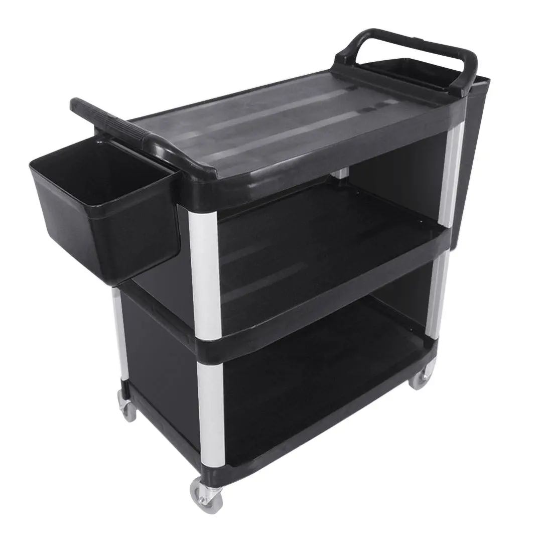 SOGA 3 Tier Covered Food Trolley Food Waste Cart Storage Mechanic Kitchen with Bins - Furniture