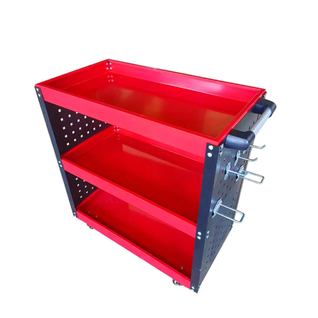 SOGA 3 Tier Tool Storage Cart Portable Service Utility Heavy Duty Mobile Trolley with Hooks Red - Home & Garden