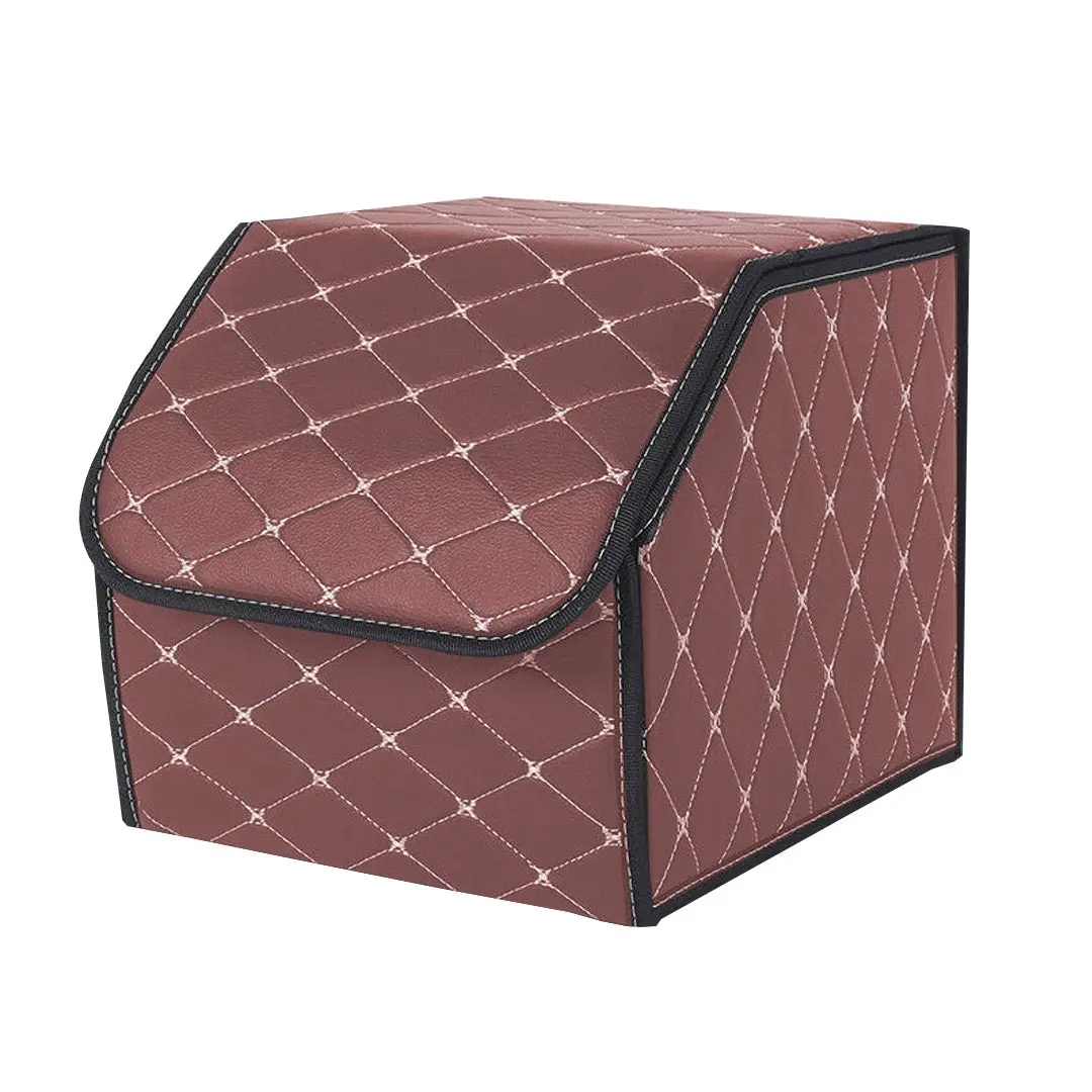 SOGA Leather Car Boot Collapsible Foldable Trunk Cargo Organizer Portable Storage Box Coffee/Gold Stitch Small - Automotive