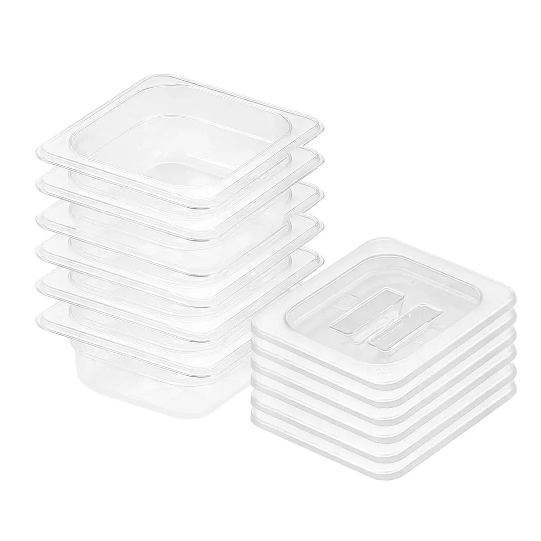 SOGA 65mm Clear Gastronorm GN Pan 1/6 Food Tray Storage Bundle of 6 with Lid - Home & Garden