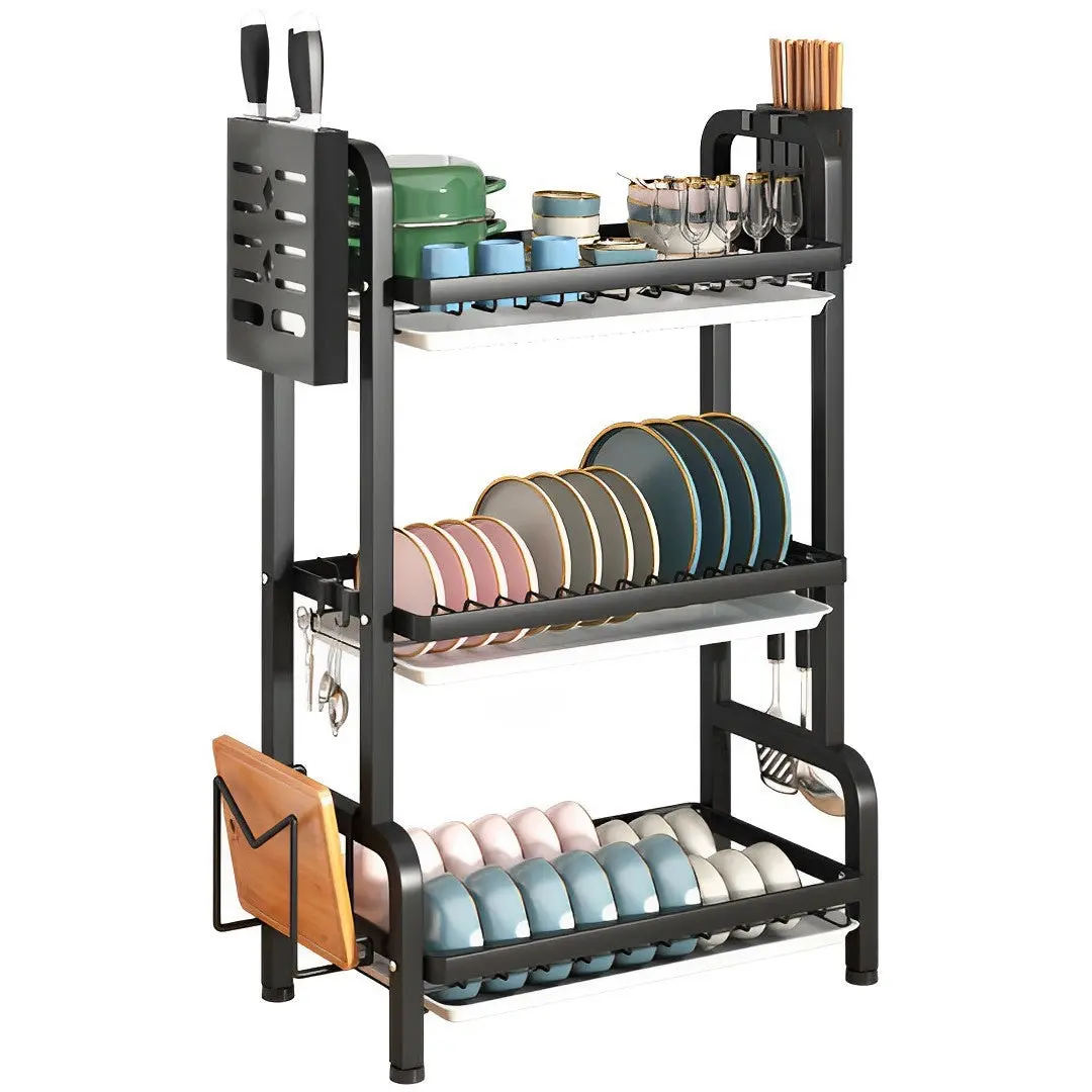 SOGA 3-Tier 62cm Black Steel Kitchen Drying Rack