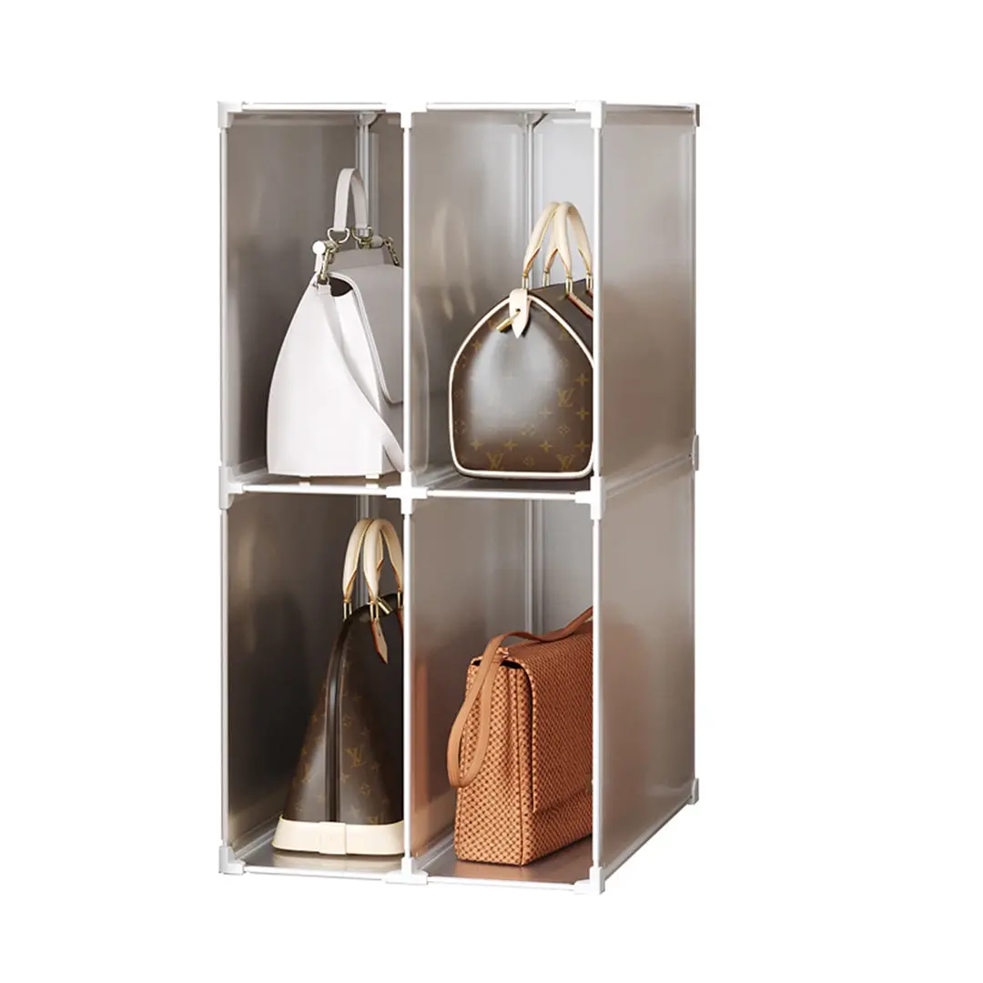 SOGA 2 Tier Multifunctional PP Plastic Bag Box Portable Cubby DIY Storage Shelves Stackable Handbag Purse Organiser - Home & Garden
