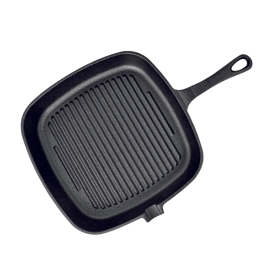 SOGA 23.5cm Square Ribbed Cast Iron Frying Pan Skillet Steak Sizzle Platter with Handle - Home & Garden