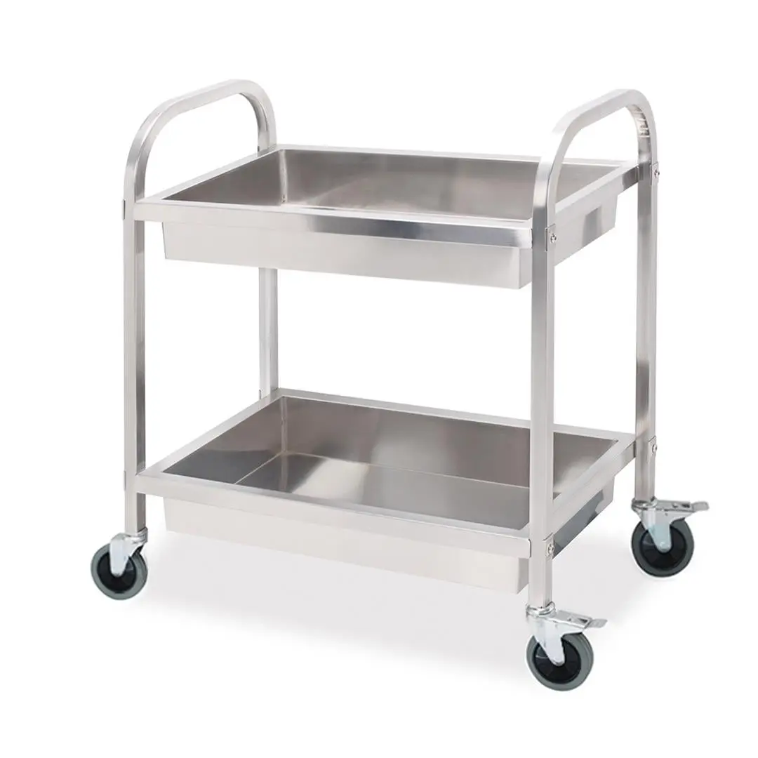 SOGA 2 Tier Stainless Steel Kitchen Trolley Bowl Collect Service Food Cart 85x45x90cm Medium - Furniture