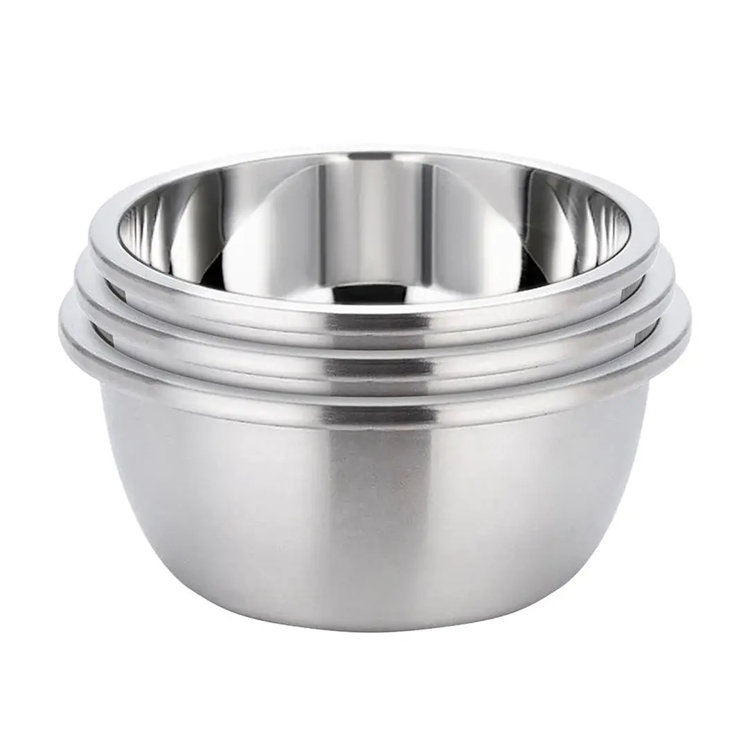 SOGA 3Pcs Deepen Matte Stainless Steel Stackable Baking Washing Mixing Bowls Set Food Storage Basin - Home & Garden