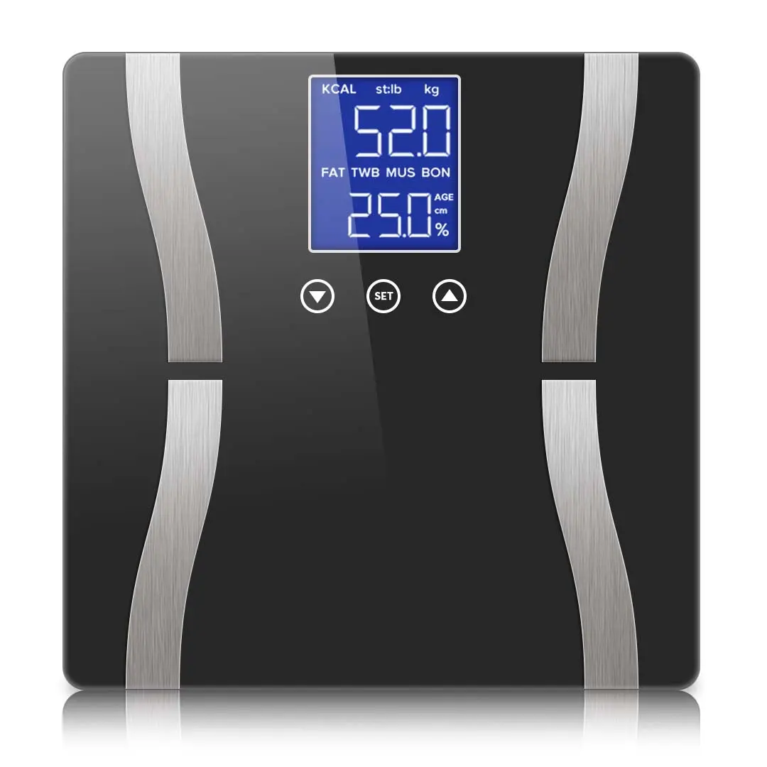 SOGA Glass LCD Digital Body Fat Scale Bathroom Electronic Gym Water Weighing Scales Black - Health
