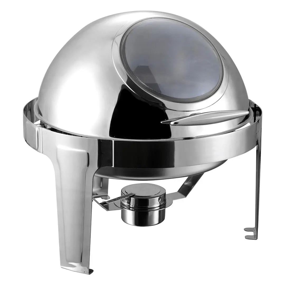 SOGA 6L Round Chafing Stainless Steel Food Warmer with Glass Roll Top - Home & Garden
