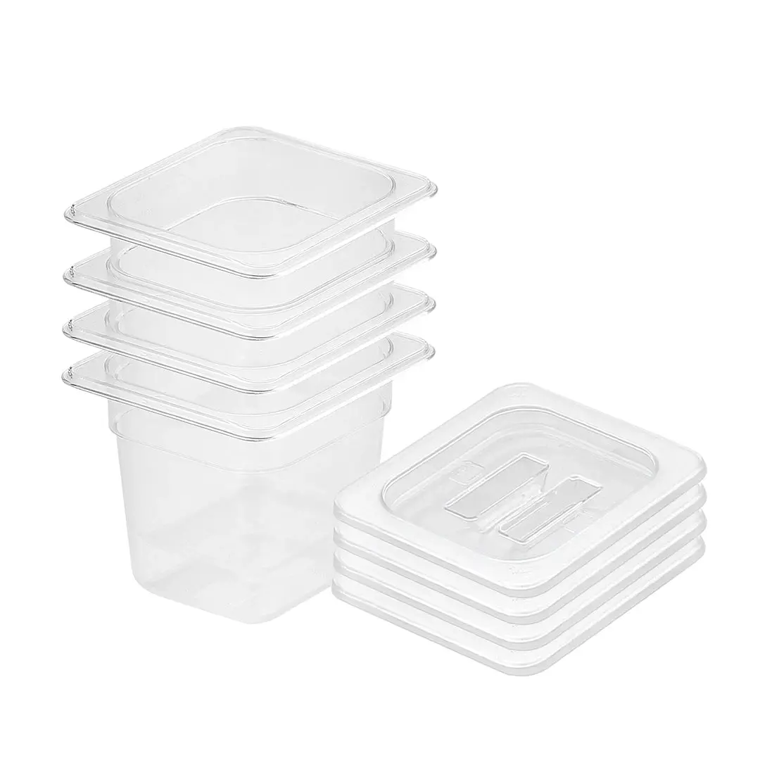 SOGA 150mm Clear Gastronorm GN Pan 1/6 Food Tray Storage Bundle of 4 with Lid - Home & Garden