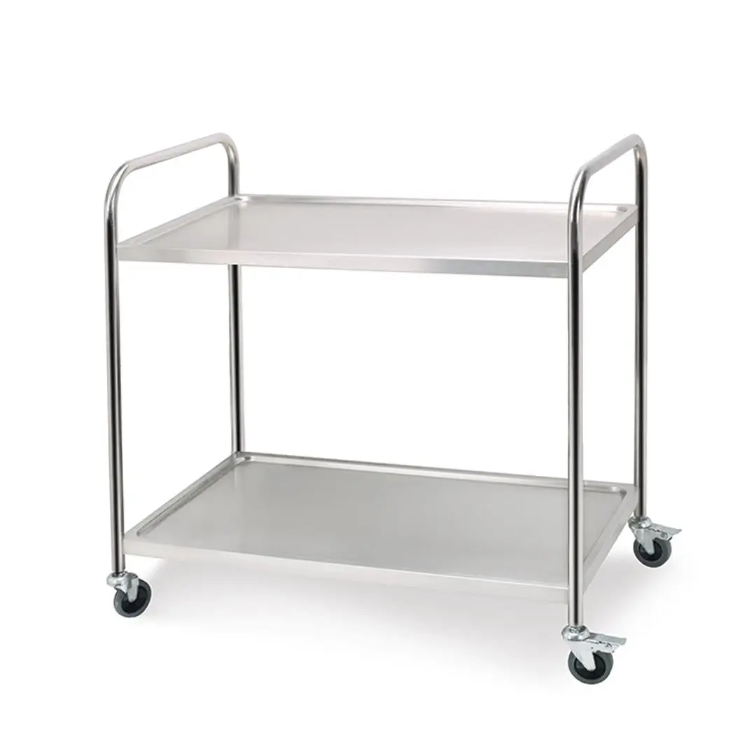 SOGA 2 Tier Stainless Steel Kitchen Dining Food Cart Trolley Utility Round 81x46x85cm Small - Furniture