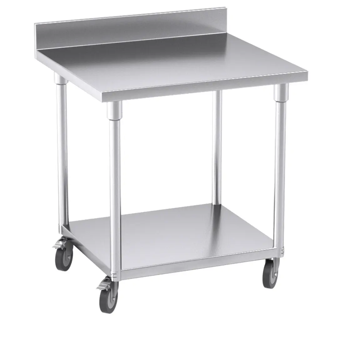 SOGA Commercial Stainless Steel Prep Bench with Backsplash & Casters 80cm - Furniture