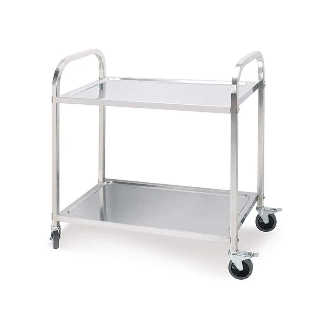 SOGA 2 Tier Stainless Steel Kitchen Dining Food Cart Trolley Utility Size 85x45x90cm Medium - Furniture