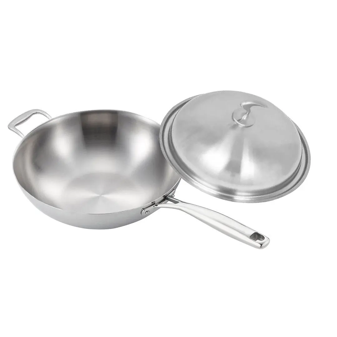 SOGA 18/10 Stainless Steel Fry Pan 34cm Frying Pan Top Grade Skillet with Helper Handle and Lid - Home & Garden