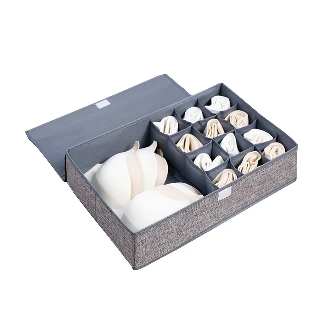 SOGA Grey Flip Top Underwear Storage Box Foldable Wardrobe Partition Drawer Home Organiser - Home & Garden
