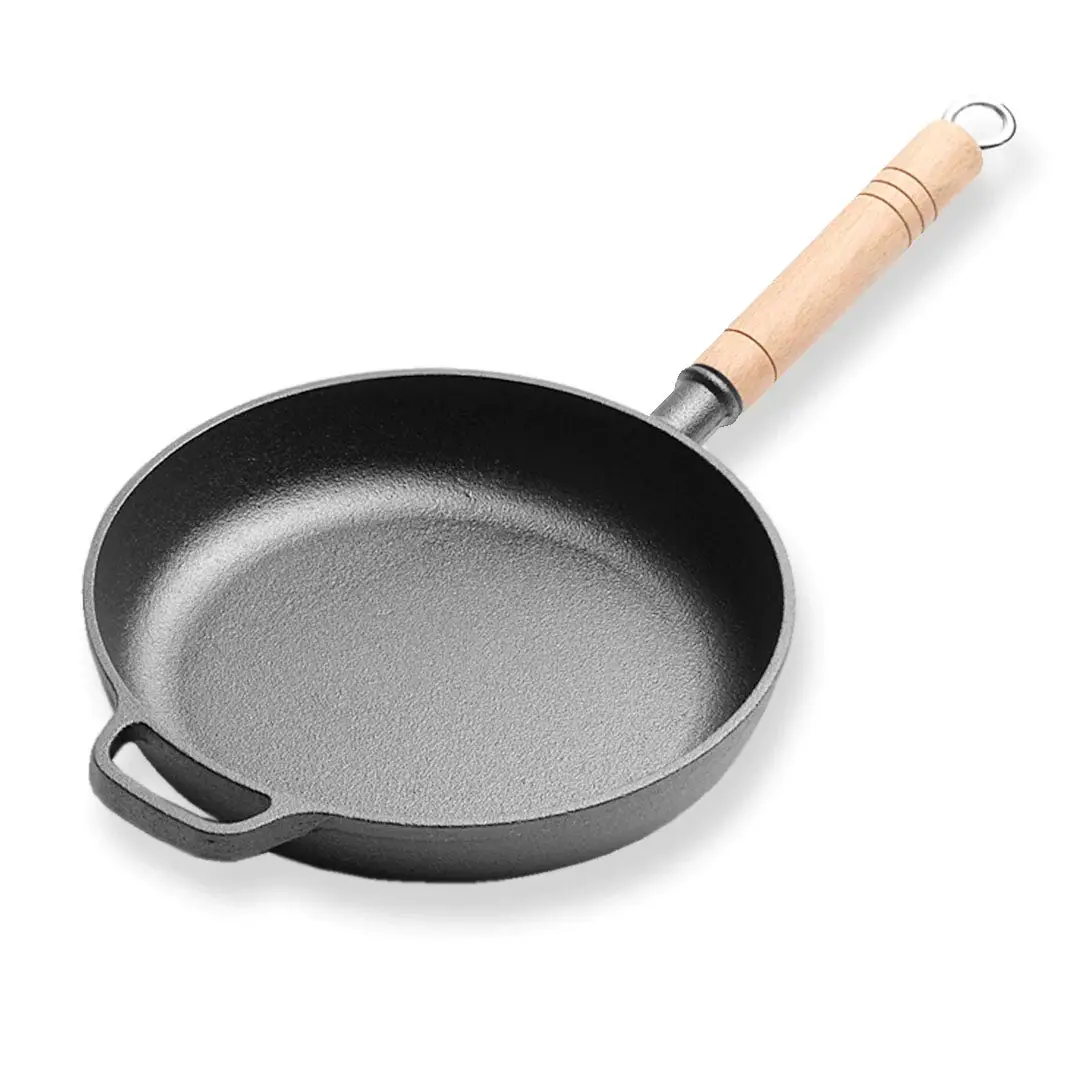 SOGA 27cm Round Cast Iron Frying Pan Skillet Steak Sizzle Platter with Helper Handle - Home & Garden