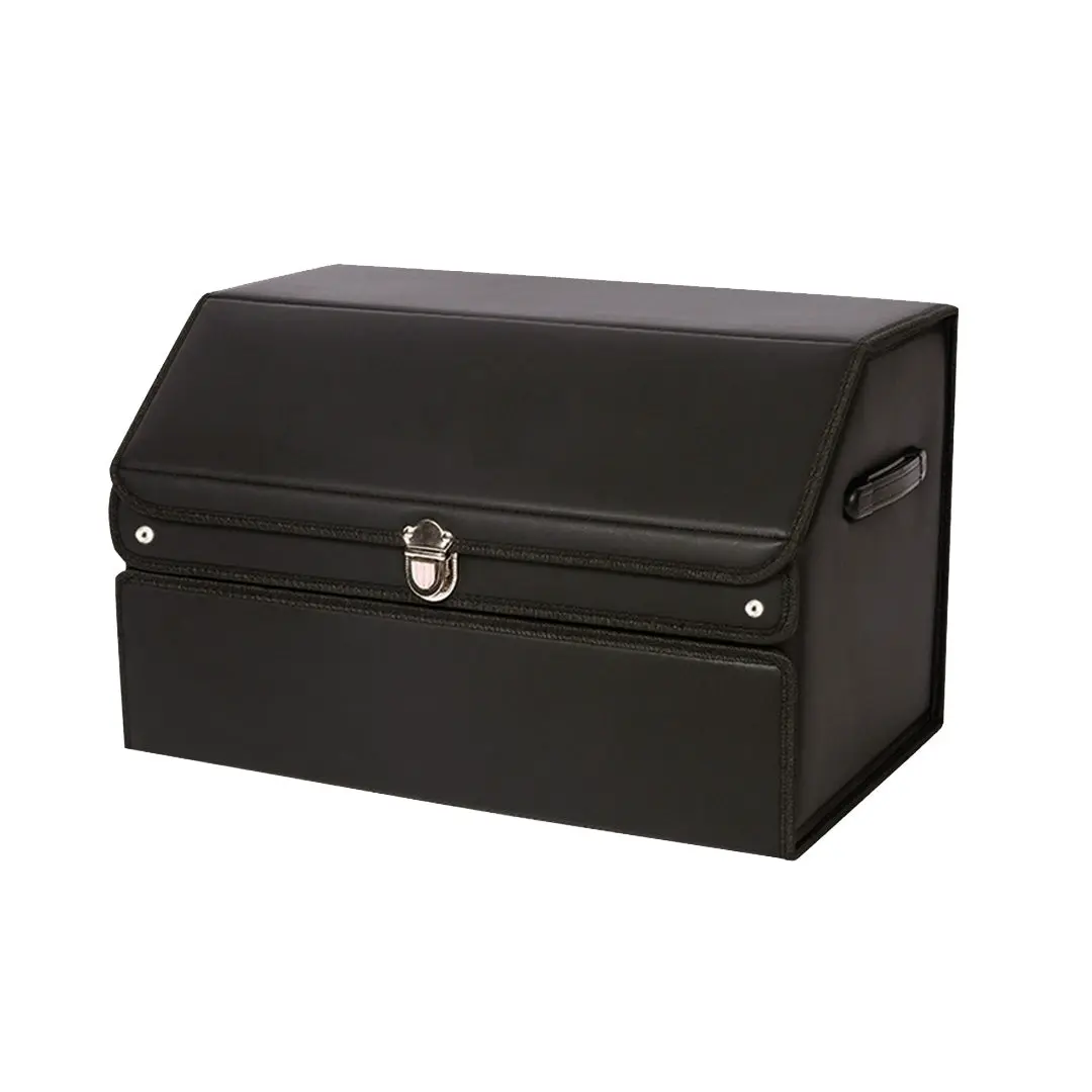 SOGA 56cm Leather Car Boot Collapsible Foldable Trunk Cargo Organizer Portable Storage Box with Lock Black - Automotive