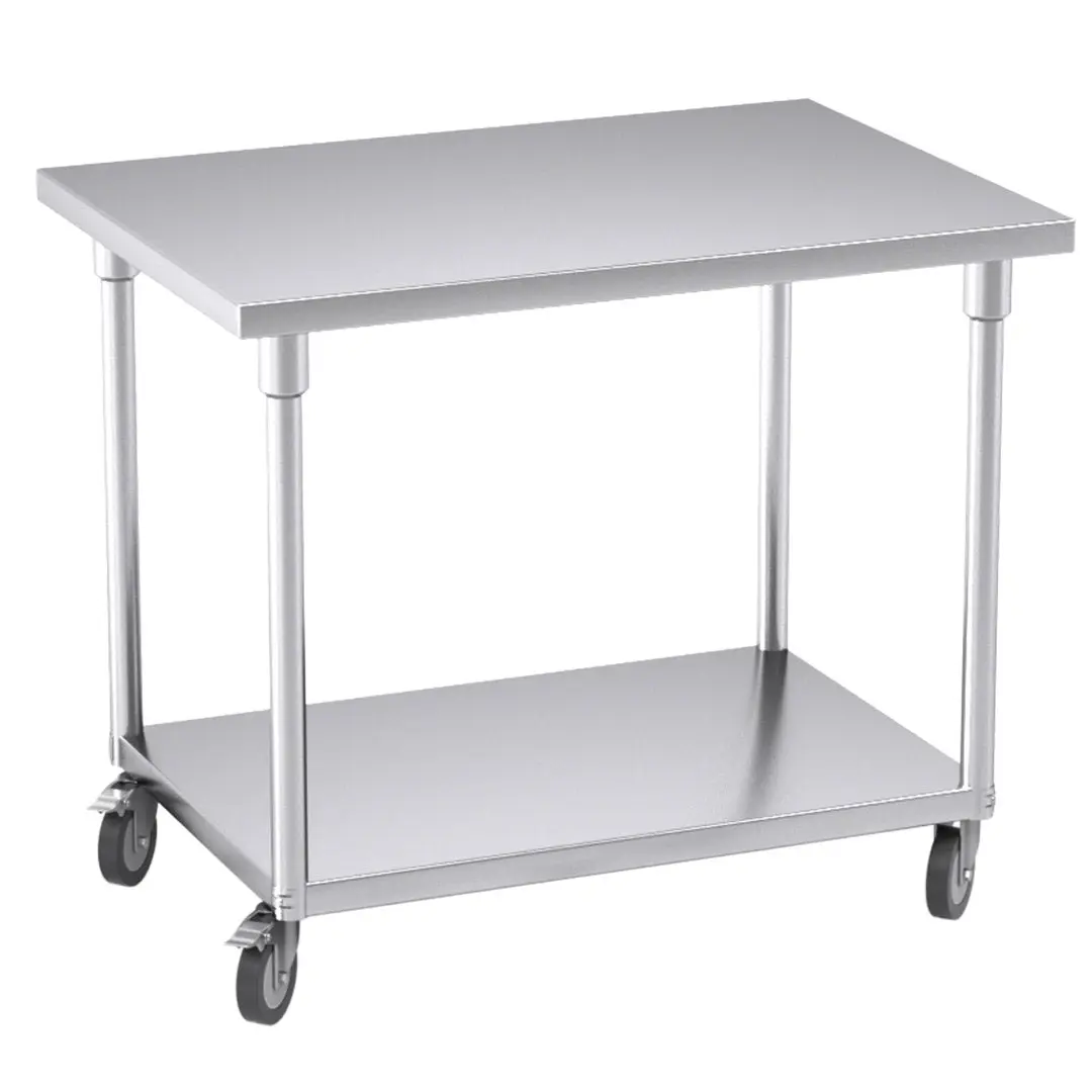 SOGA Commercial Stainless Steel Prep Bench with Wheels 100cm - Furniture