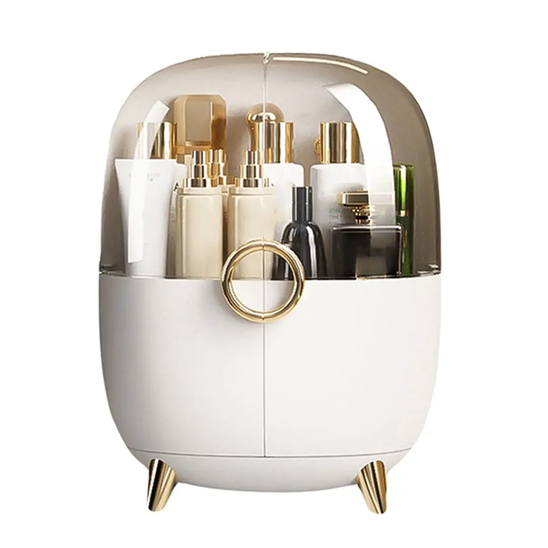 SOGA White Transparent Countertop Makeup Organiser Cosmetic Storage Waterproof Dustproof Bathroom Skincare Holder with Lid - Furniture