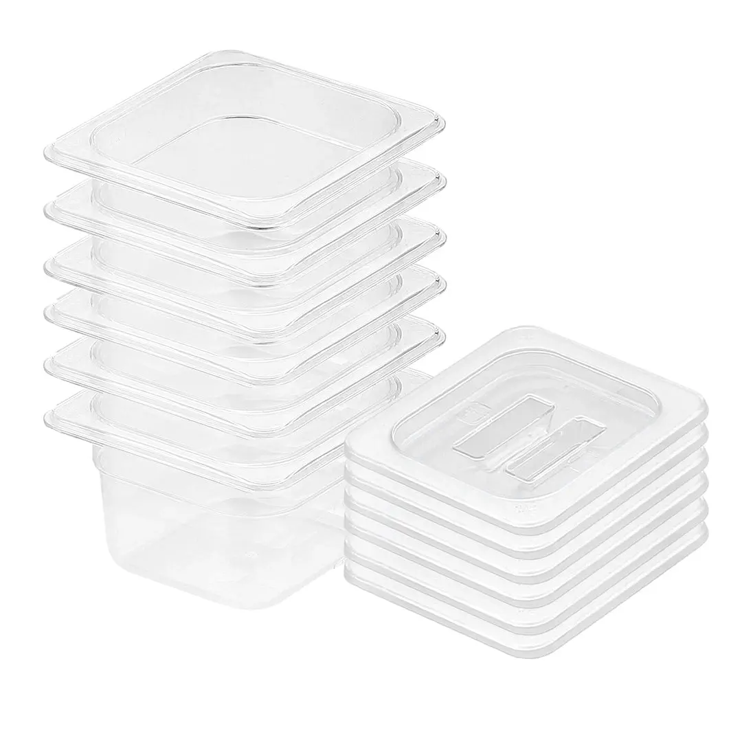 SOGA 100mm Clear Gastronorm GN Pan 1/6 Food Tray Storage Bundle of 6 with Lid - Home & Garden