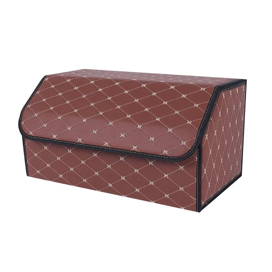 SOGA Leather Car Boot Collapsible Foldable Trunk Cargo Organizer Portable Storage Box Coffee/Gold Stitch Large - Automotive