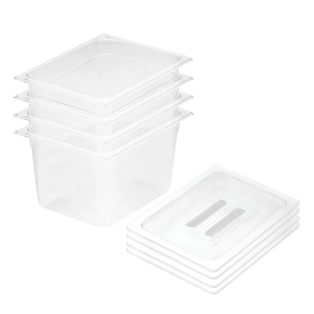 SOGA 4-Pack 200mm Clear Gastronorm 1/2 GN Pans with Lids