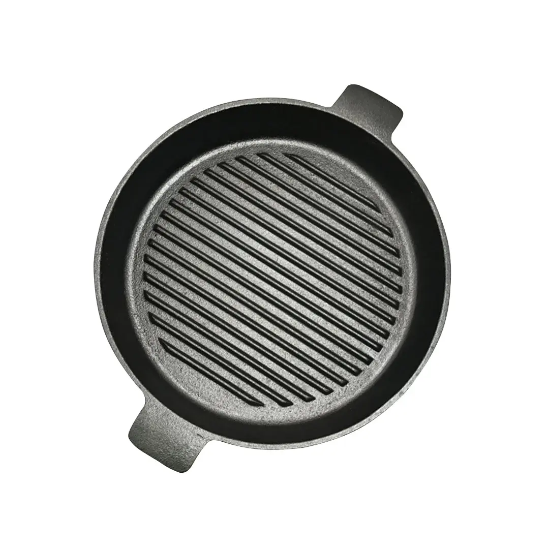 SOGA 25cm Round Ribbed Cast Iron Frying Pan Skillet Steak Sizzle Platter with Handle - Home & Garden