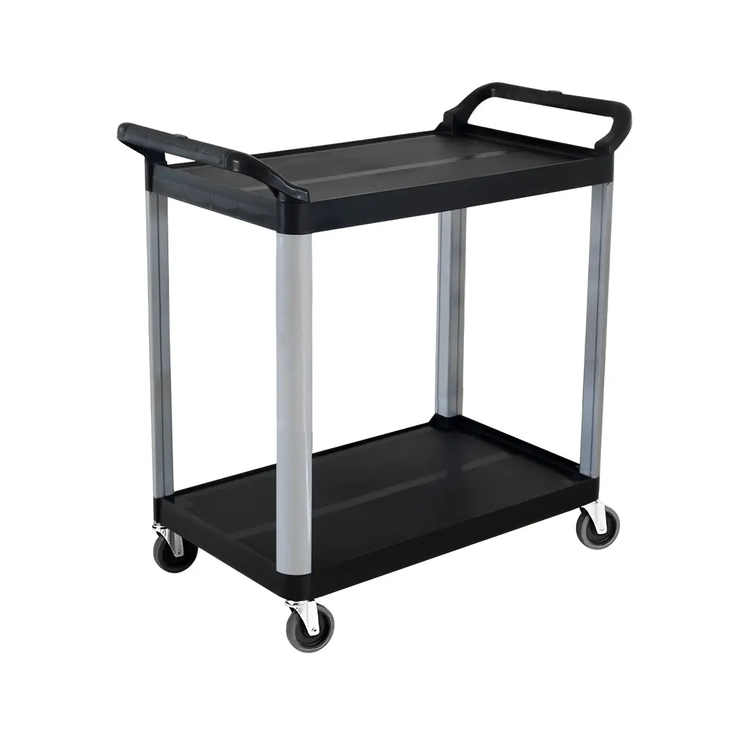 SOGA 2 Tier Food Trolley Portable Kitchen Cart Multifunctional Big Utility Service with wheels 845x430x940mm Black - Furniture