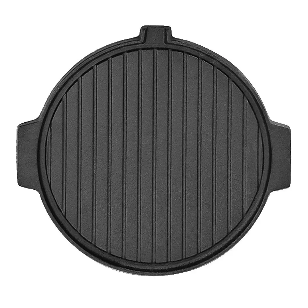 SOGA 30CM Round Cast Iron Korean BBQ Grill Plate with Handles and Drip Lip - Home & Garden