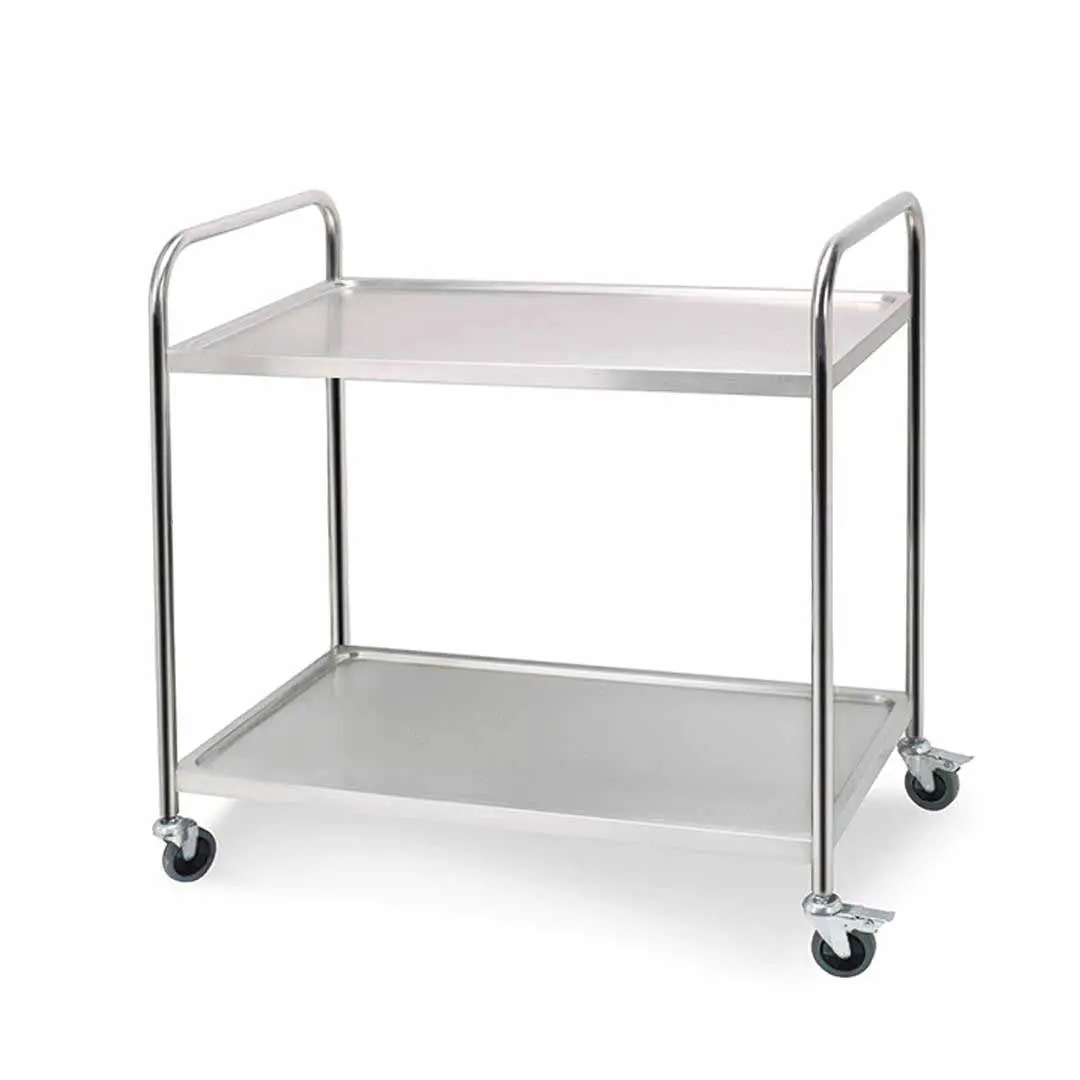 SOGA 2 Tier Stainless Steel Round Kitchen Trolley 86x54x94cm - Furniture