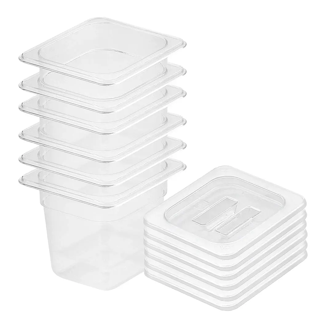 SOGA 150mm Clear Gastronorm GN Pan 1/6 Food Tray Storage Bundle of 6 with Lid - Home & Garden