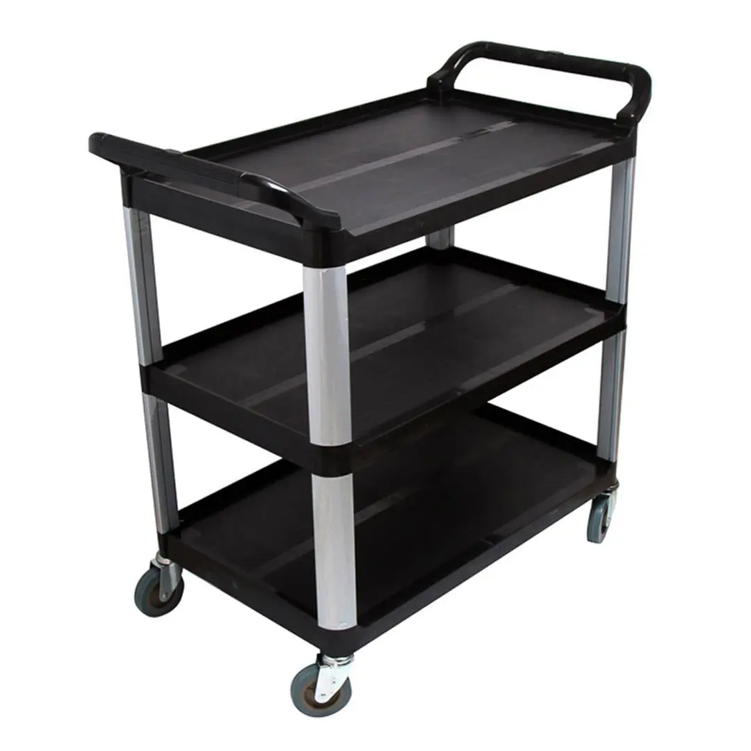 SOGA 3 Tier Food Trolley Food Waste Cart Storage Mechanic Kitchen Black Large - Furniture