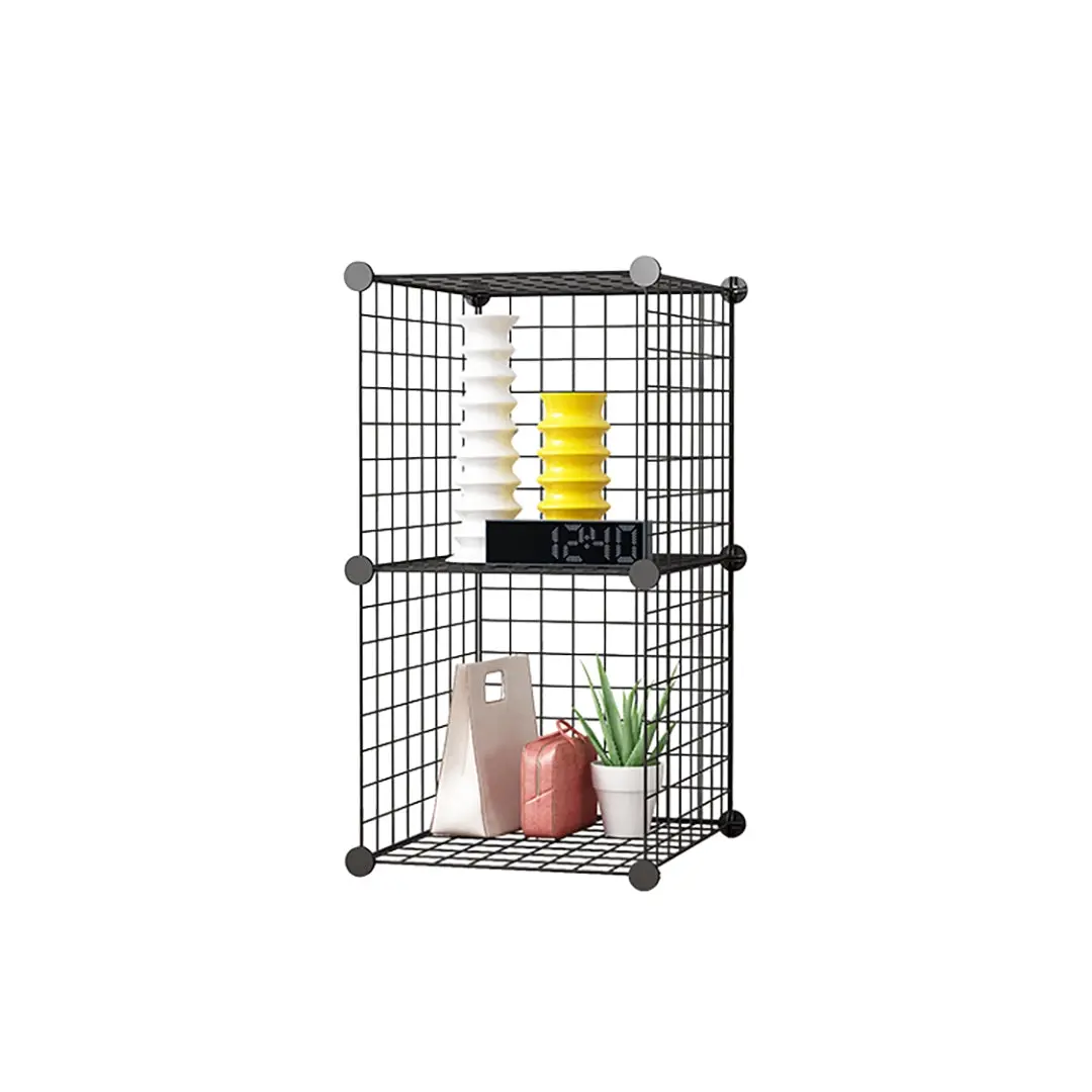 SOGA Black Portable 2 Tier Cube Storage Organiser Foldable DIY Modular Grid Space Saving Shelf - Home & Garden