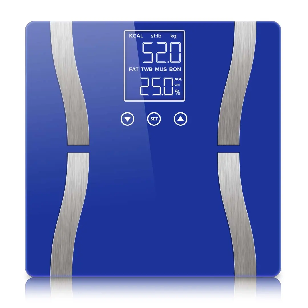 SOGA Glass LCD Digital Body Fat Scale Bathroom Electronic Gym Water Weighing Scales Blue - Health