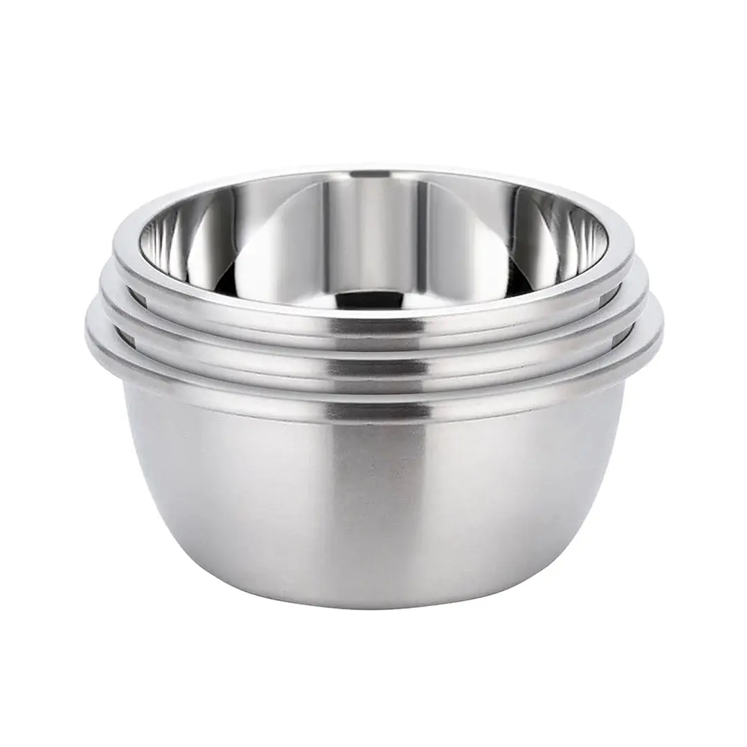SOGA 3Pcs Deepen Polished Stainless Steel Stackable Baking Washing Mixing Bowls Set Food Storage Basin - Home & Garden