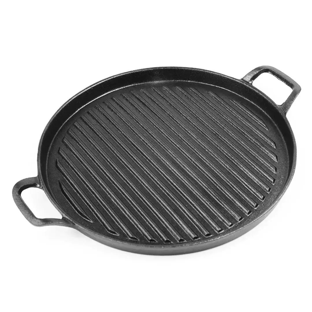 SOGA 28cm Ribbed Cast Iron Frying Pan Skillet Coating Steak Sizzle Platter - Home & Garden