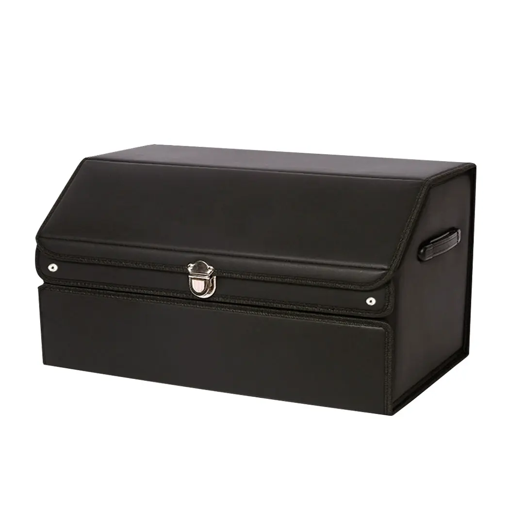SOGA 60cm Leather Car Boot Collapsible Foldable Trunk Cargo Organizer Portable Storage Box with Lock Black - Automotive