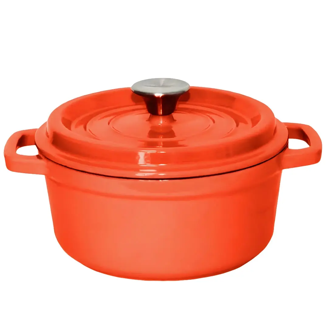 SOGA Cast Iron Enamel Porcelain Stewpot with Lid Orange 3.6L 24cm - Home & Garden