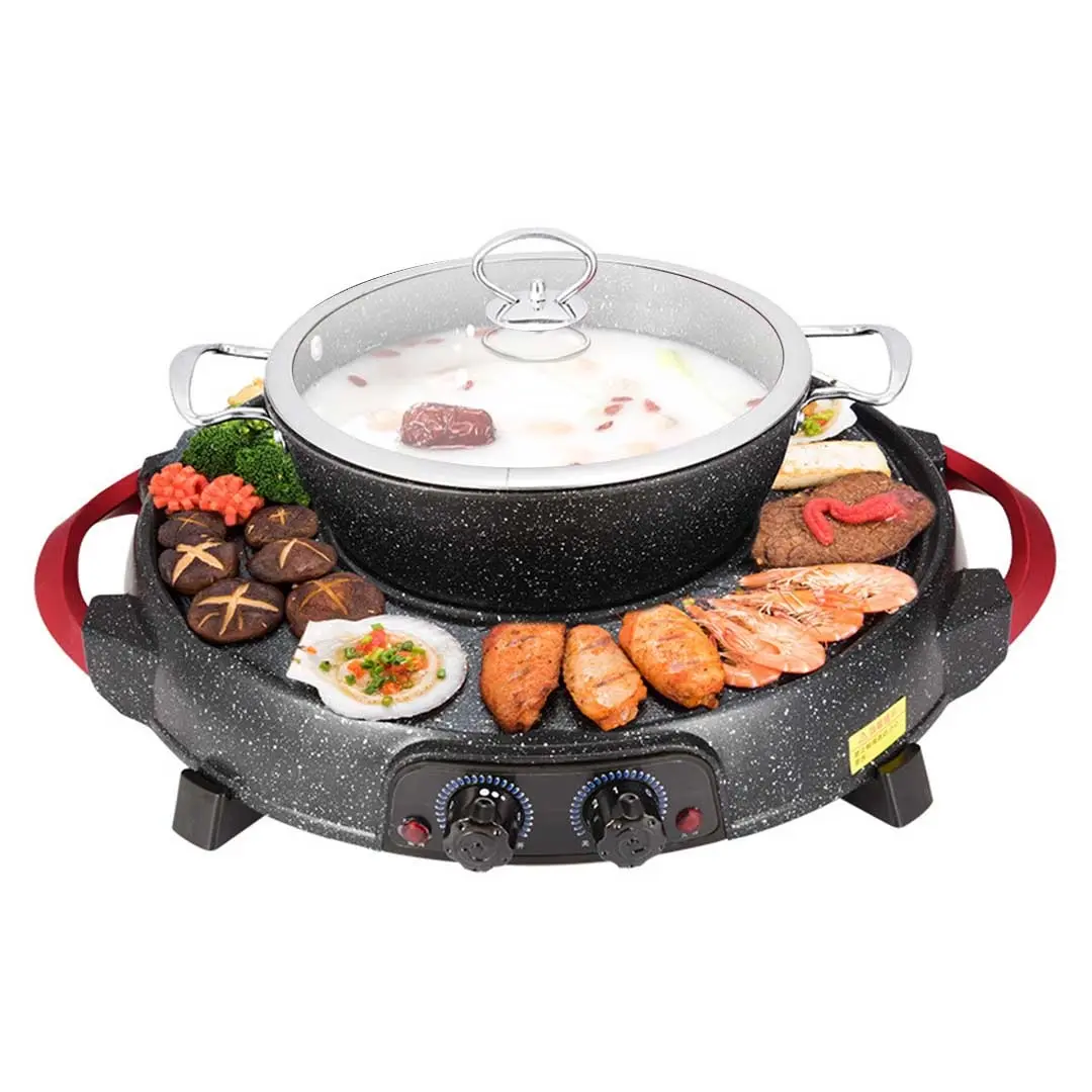 SOGA 2 in 1 Electric Stone Coated Teppanyaki Grill Plate Steamboat Hotpot - Home & Garden