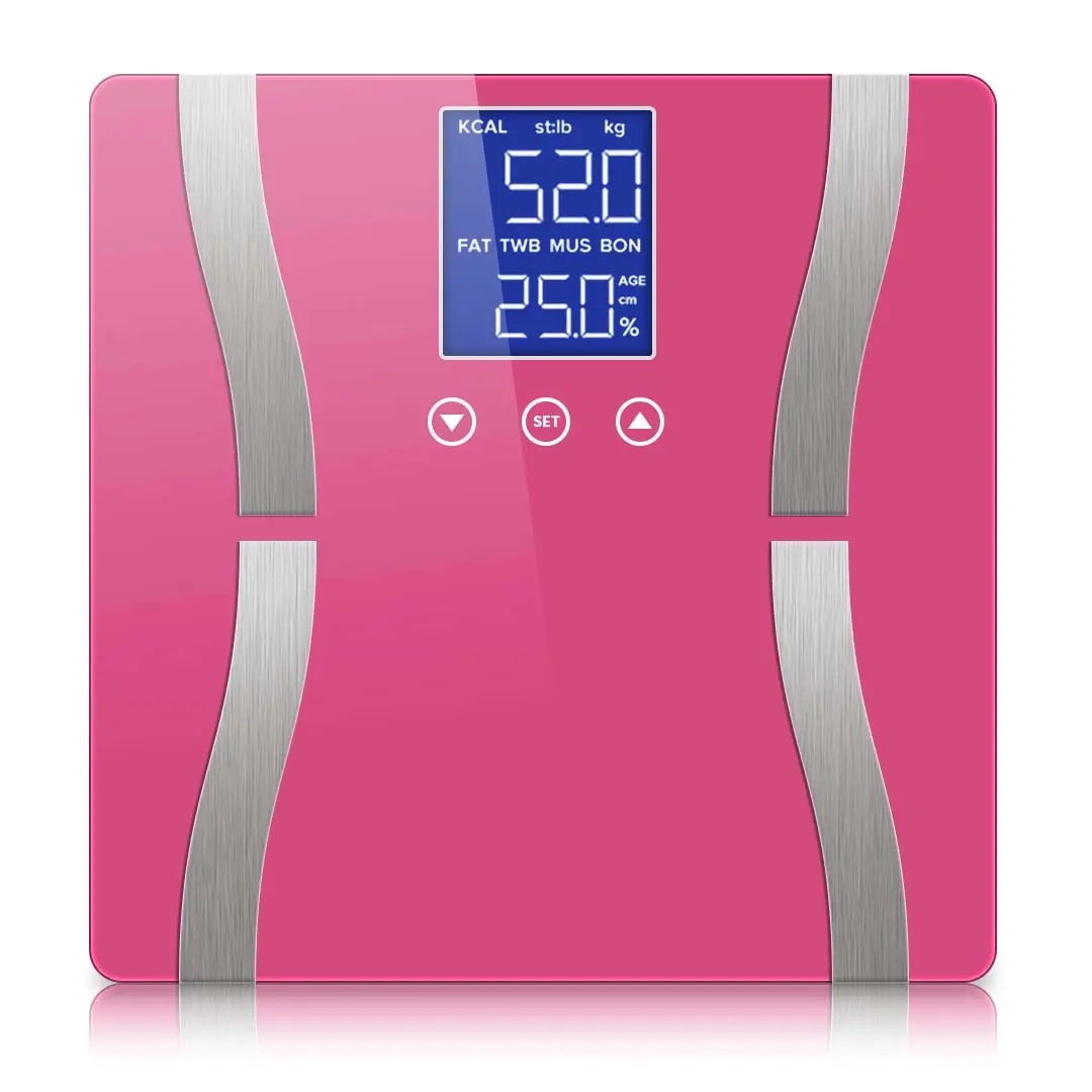 SOGA Glass LCD Digital Body Fat Scale Bathroom Electronic Gym Water Weighing Scales Pink - Health