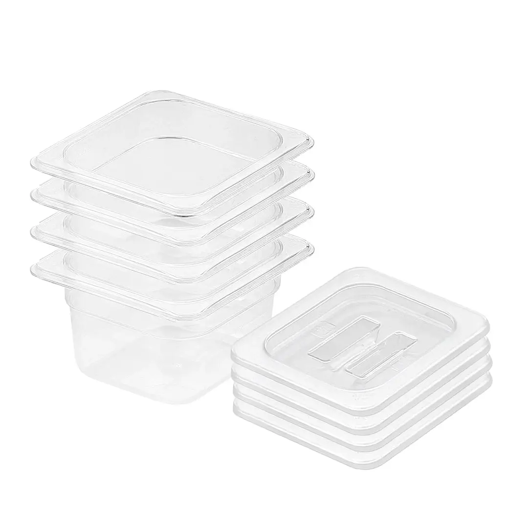 SOGA 100mm Clear Gastronorm GN Pan 1/6 Food Tray Storage Bundle of 4 with Lid - Home & Garden
