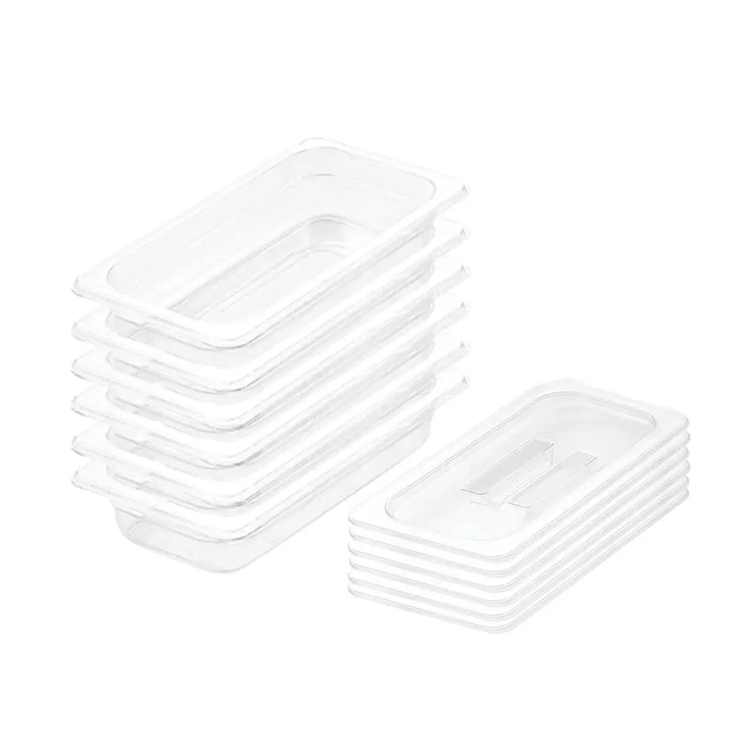 SOGA 65mm Clear Gastronorm GN Pan 1/3 Food Tray Storage Bundle of 6 with Lid - Home & Garden