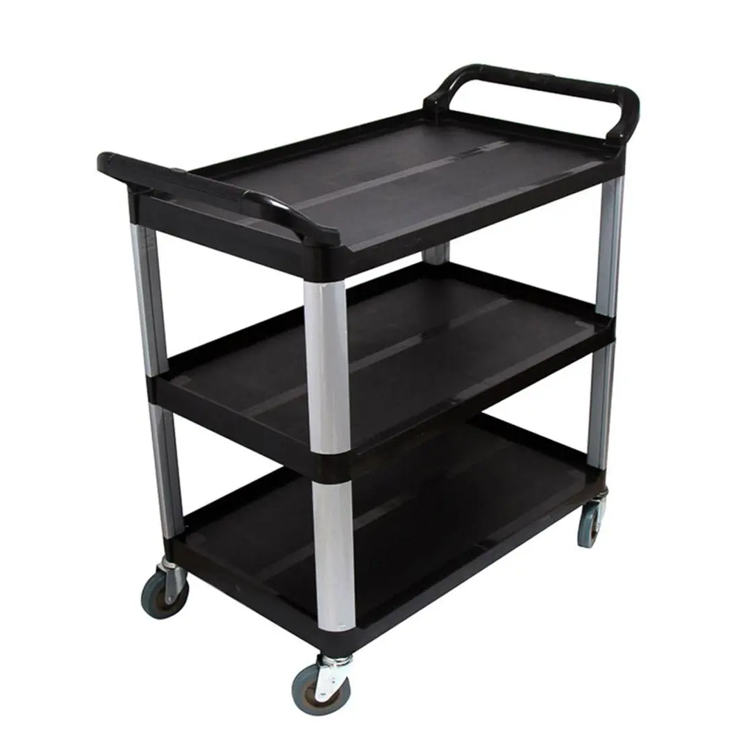 SOGA 3 Tier Food Trolley Food Waste Cart Storage Mechanic Kitchen Black 83.5x43x95cm Small - Furniture