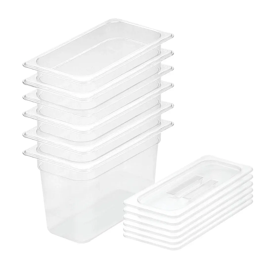 SOGA 200mm Clear Gastronorm GN Pan 1/3 Food Tray Storage Bundle of 6 with Lid - Home & Garden