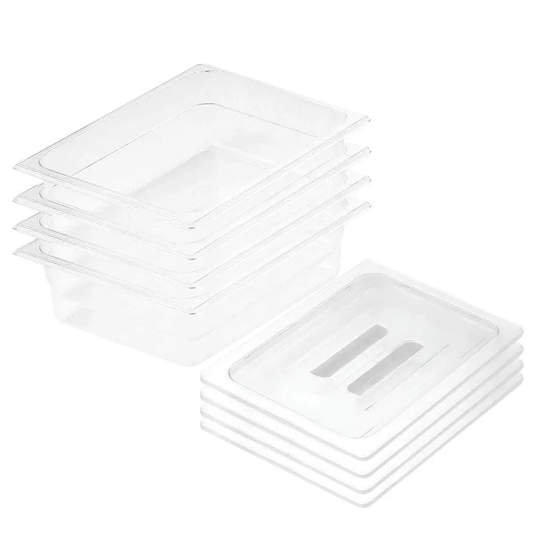 SOGA 4-Pack 100mm Clear Gastronorm 1/2 GN Pans with Lids