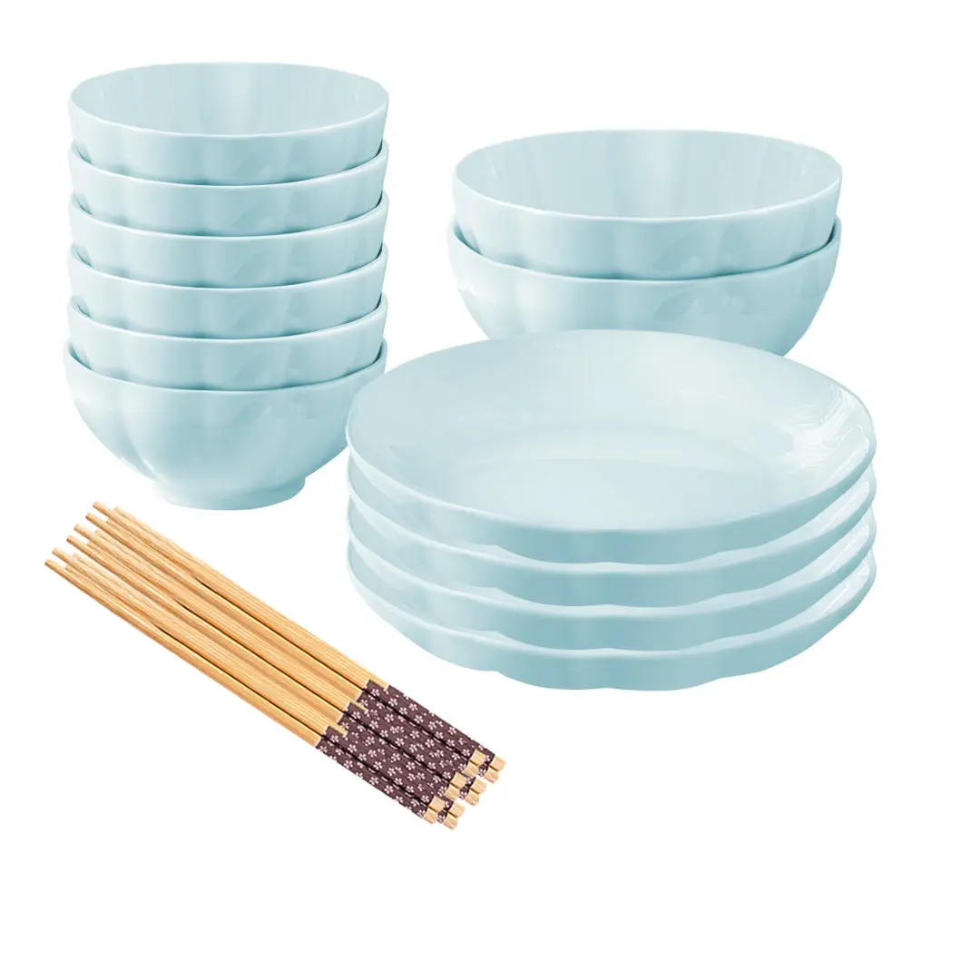 SOGA Light Blue Japanese Style Ceramic Dinnerware Crockery Soup Bowl Plate Server Kitchen Home Decor Set of 12 - Home & Garden